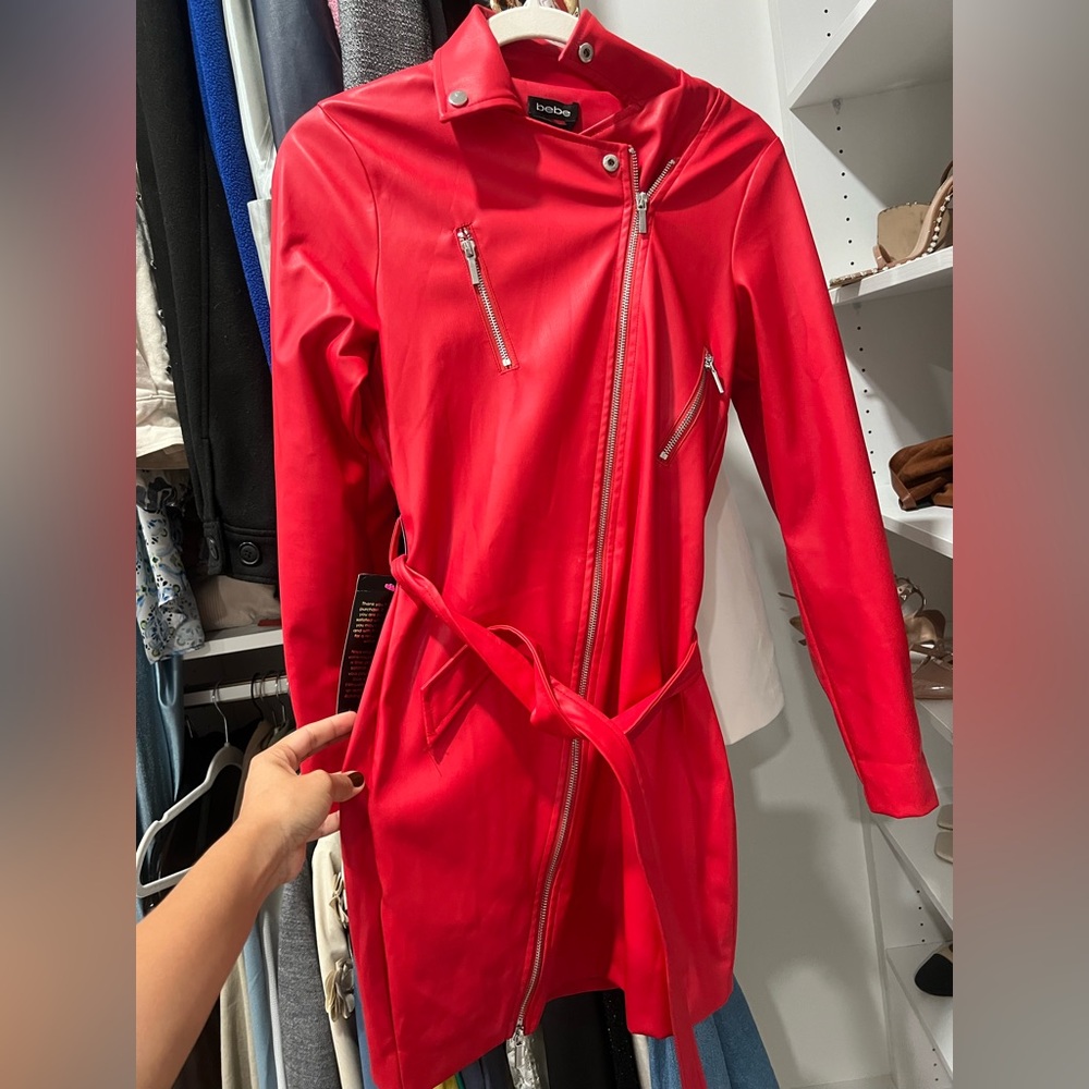 Red Blazer Faux Leather Dress